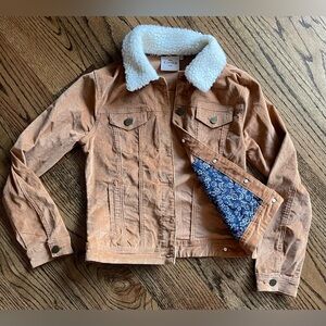 Nanette Lepore Tan and White Jean Jacket with Sherpa Collar